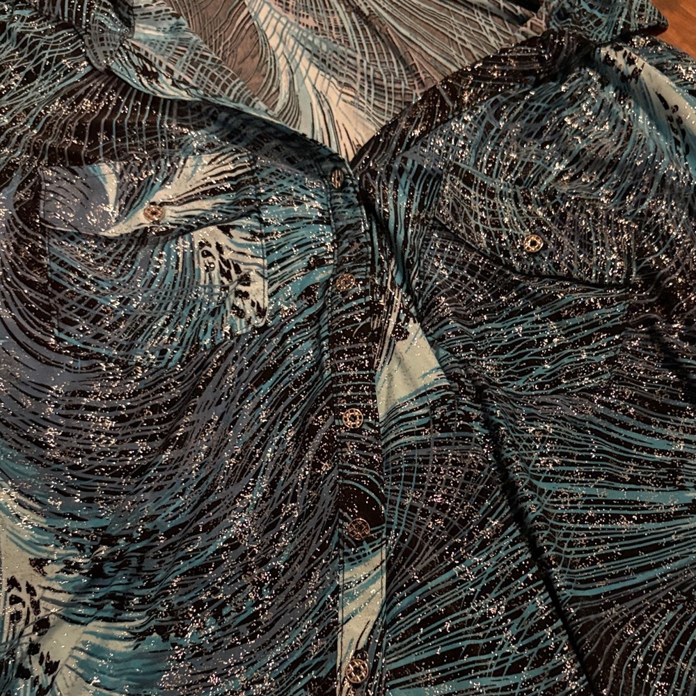 Blue Patterned Button Down Shirt - image 2